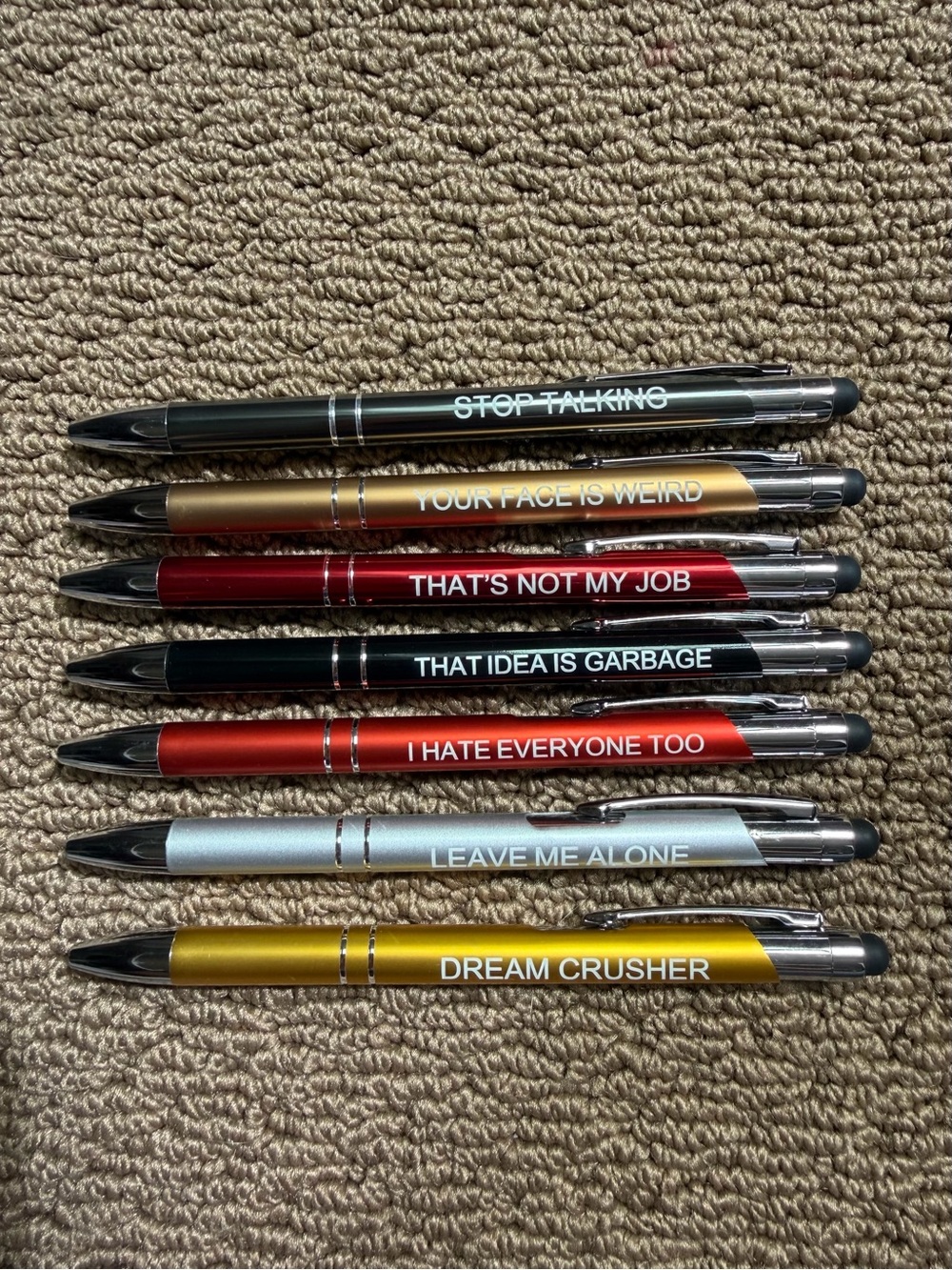 NEW! 7 Pcs Funny & Snarky Ballpoint Pens with Stylus Tip